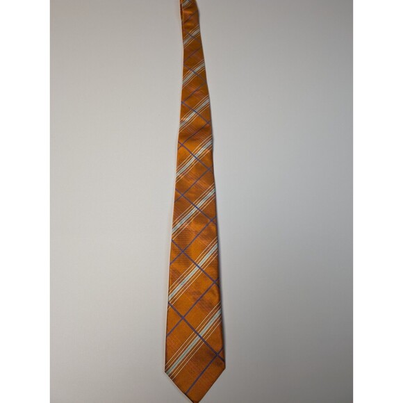Byron British Style Dress Necktie Men Orange Blue Italian Silk Tie 60” X 3” - Picture 6 of 6